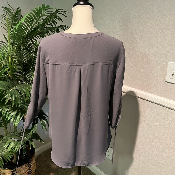 NY & Co. Gray 3/4 Sleeve Button Down Blouse - Picture 3 of 3